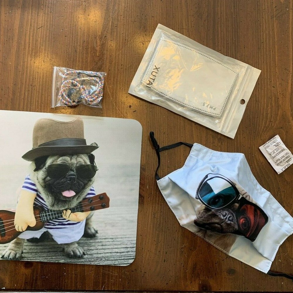 PUG Dog NEW Face Mask w/Filter Pocket & Mousepad Combo Filters Lanyard Included